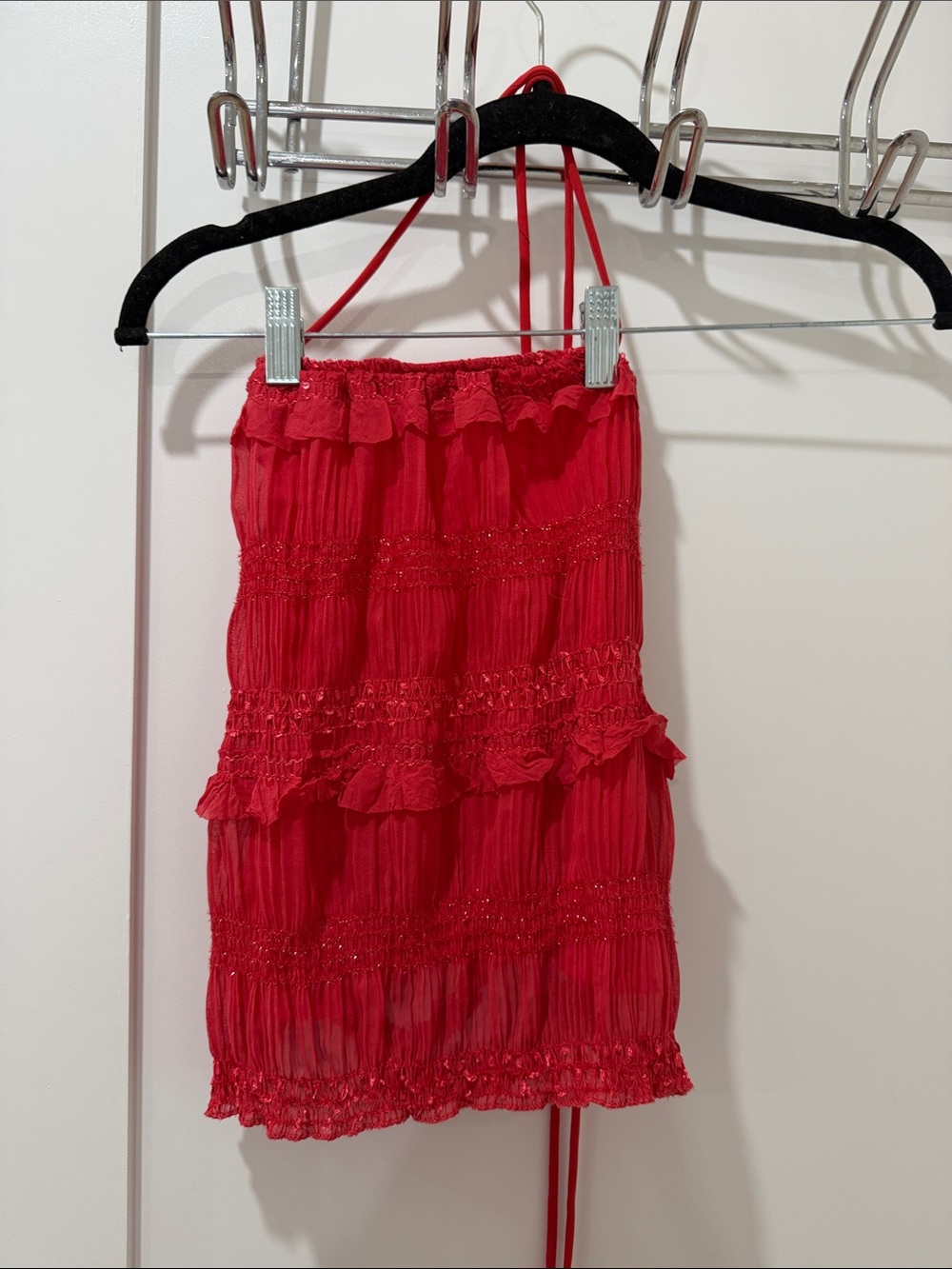 Red Smocked Ruffle Halter two piece maxi skirt set